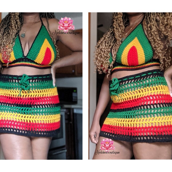 Rasta skirt, Rasta top, Rastafarian outfit, beach cover, dance skirt,Festival style bathing suit cover Swimsuit cover, bikini cover,Boho