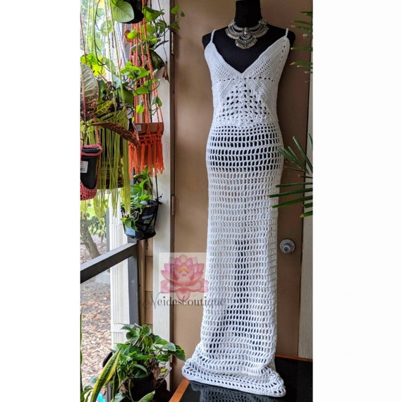 Beach Wedding Dresswhite Beach Dress Long Crochet Etsy