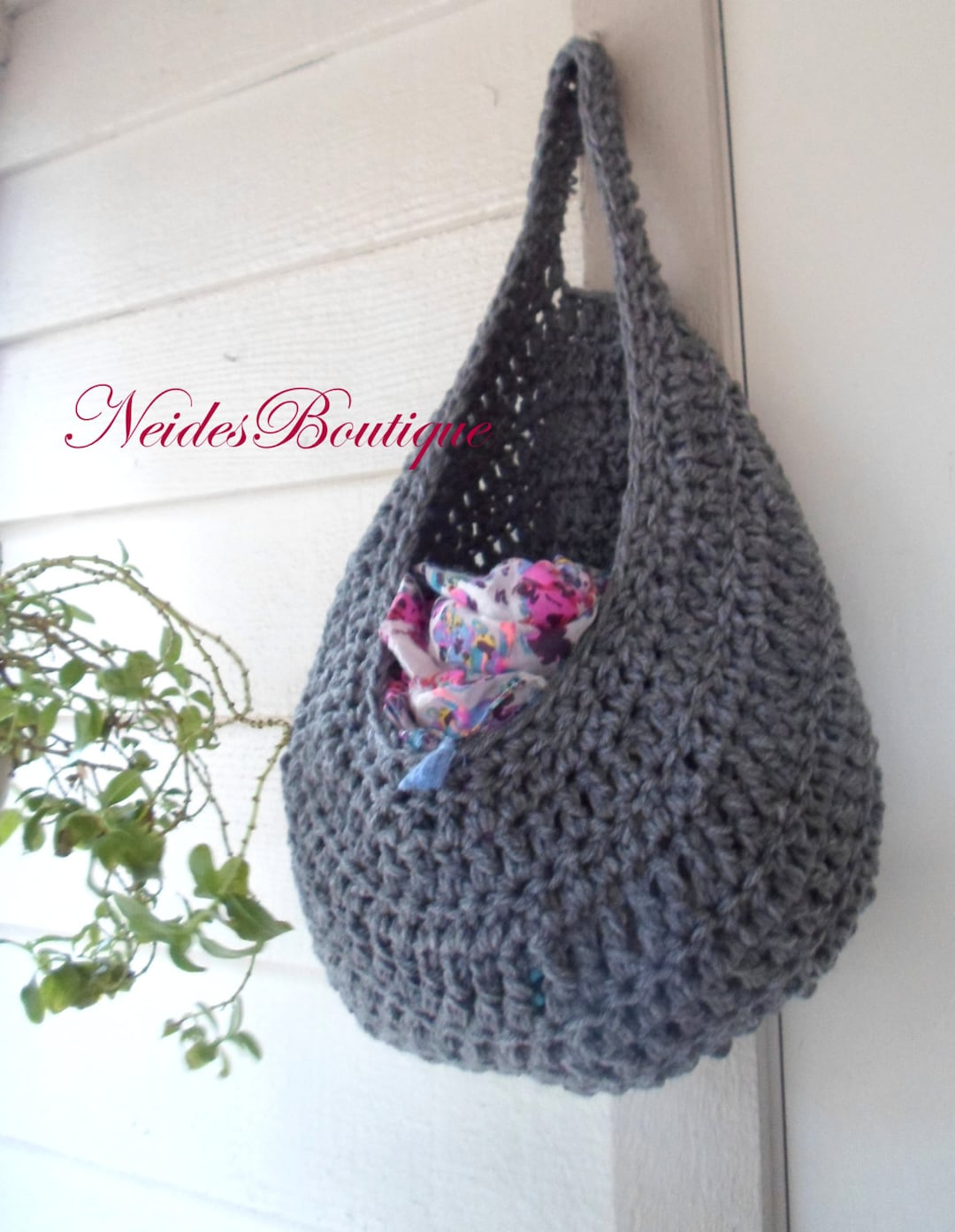 Laundry Basket, Large Gray Crochet Bag, Laundry Bag, Vegetable Bag