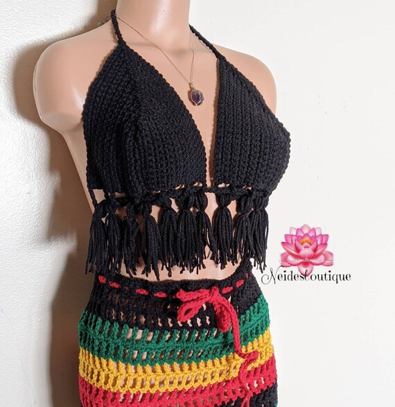 Tassel Crochet top,black top, crochet halter top,bohemian clothing,bohochic,festival style,Best friend gift,afropunk festival