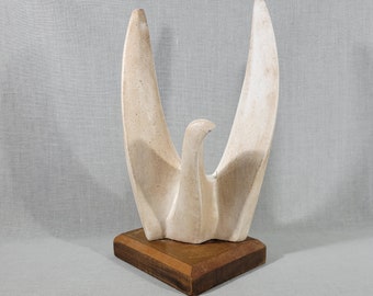 Winged Dove Peace Sculpture - Austin Productions Inc 1977 - Mid Century Modern Abstract Durastone Statue - Bird In Flight - FREE SHIPPING