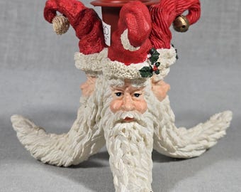 Santa Claus Trio Resin Candle Holder - Santa Moon - Three St Nicholas Figures w/ Long Beards - Rustic Folk Art - Old World Santas - Dept 56