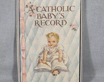 A Catholic Baby's Record by Janet Robson 1945 - Color Illustrations - Hardbound w/ Spiral Binding - Good for Boy or Girl - FREE SHIPPING
