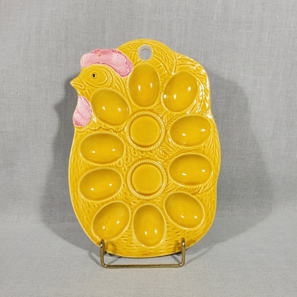 Bright Yellow Gold Ceramic Deviled Egg Plate w/ Chicken Profile - Holds 10 Eggs For Serving or Display - A Price Import Japan -FREE SHIPPING