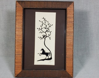 Paper Cutting Picture - Origineel Knipwerk - W Tj Lever - Horse Under Tree w/ Squirrel & Birds - Ned Museum of Papercutting-Signed by Artist