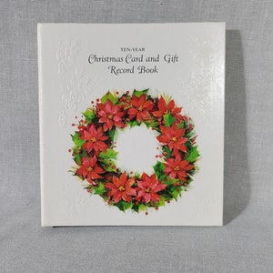 Hallmark Ten-Year Christmas Card and Gift Record Book - Calendars 1977-1988 - Hardbound Binder - Poinsettia Wreath - RA 210-3 -FREE SHIPPING