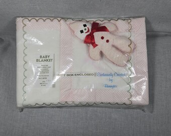 Vintage 60s Bunnytex Polka Dot Baby Blanket w/ Matching Cloth Lovey Doll & Gift Box - Unisex - New Unused