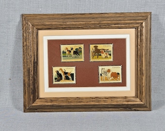 Framed 1984 USPS Dog Stamp Enamel Pin Set – Vintage Canine Art