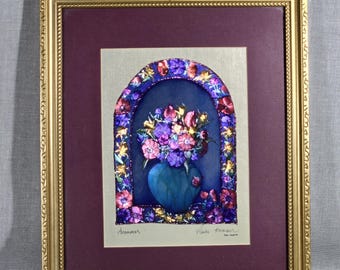 Anemones by Paula Kenevan - Foil Art Print 3D Effect - Framed & Matted 10" x 12" - Rossi Ltd 1999 - Floral Arrangement Vase - FREE SHIPPING