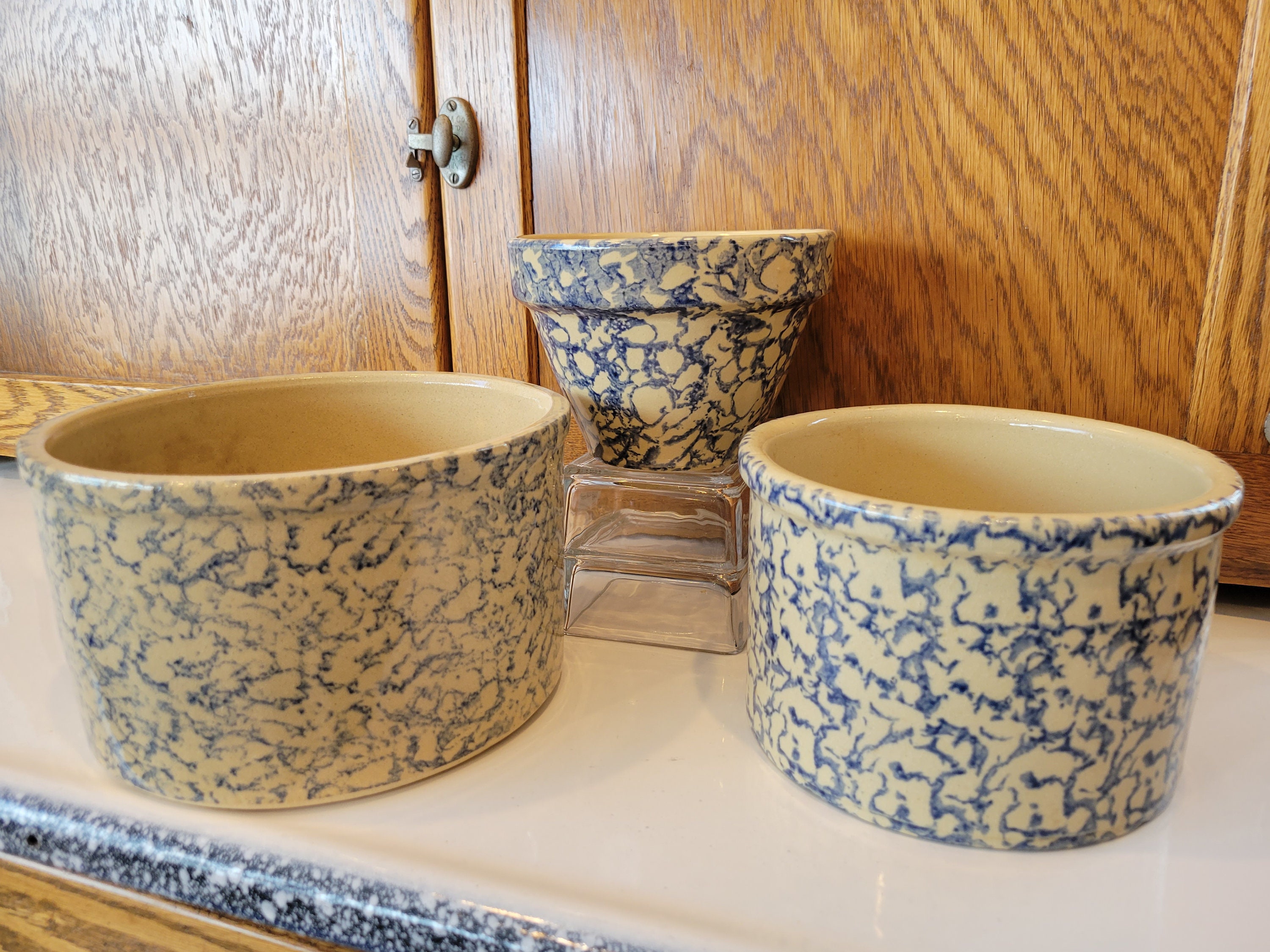 Robinson Ransbottom RRP Co. Pottery Stoneware - Blue Spatterware Spongeware - 6" Bowl - #700-B Crock - 1 Quart Low Crock - FREE SHIPPING