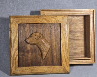 Handcrafted Wood Box w/ Carved 3D Dog Profile On Lift-Off Lid - Canine Sculpture - Dog Lover Gift