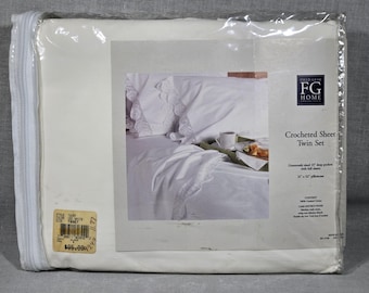 Twin Set with Hand-Crocheted Trim - Field Gear FG Home Collection - 100% Combed Cotton