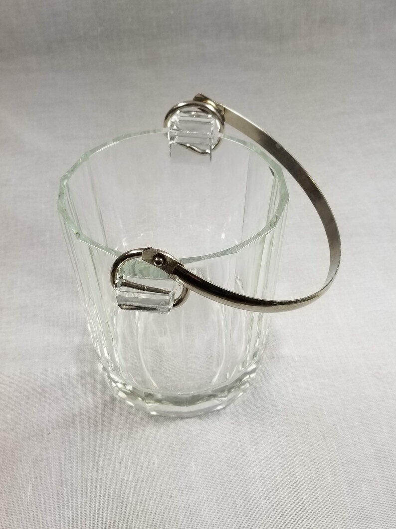 Clear Glass Ice Bucket w/ Silver Plate Handle Ribbed Glass Etsy