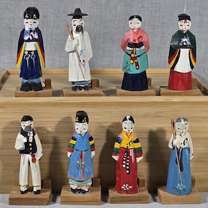 Korean Hand Carved & Painted Wooden Doll Figurines - Traditional Folk Art Wedding Party - Place Card Holders -Compassion, Inc -FREE SHIPPING