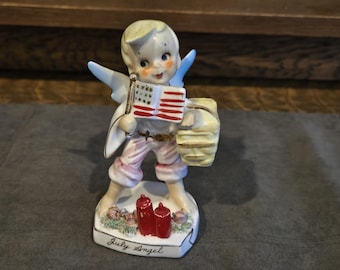 Rare 1957 Lefton July Angel Figurine – Patriotic Americana Decor