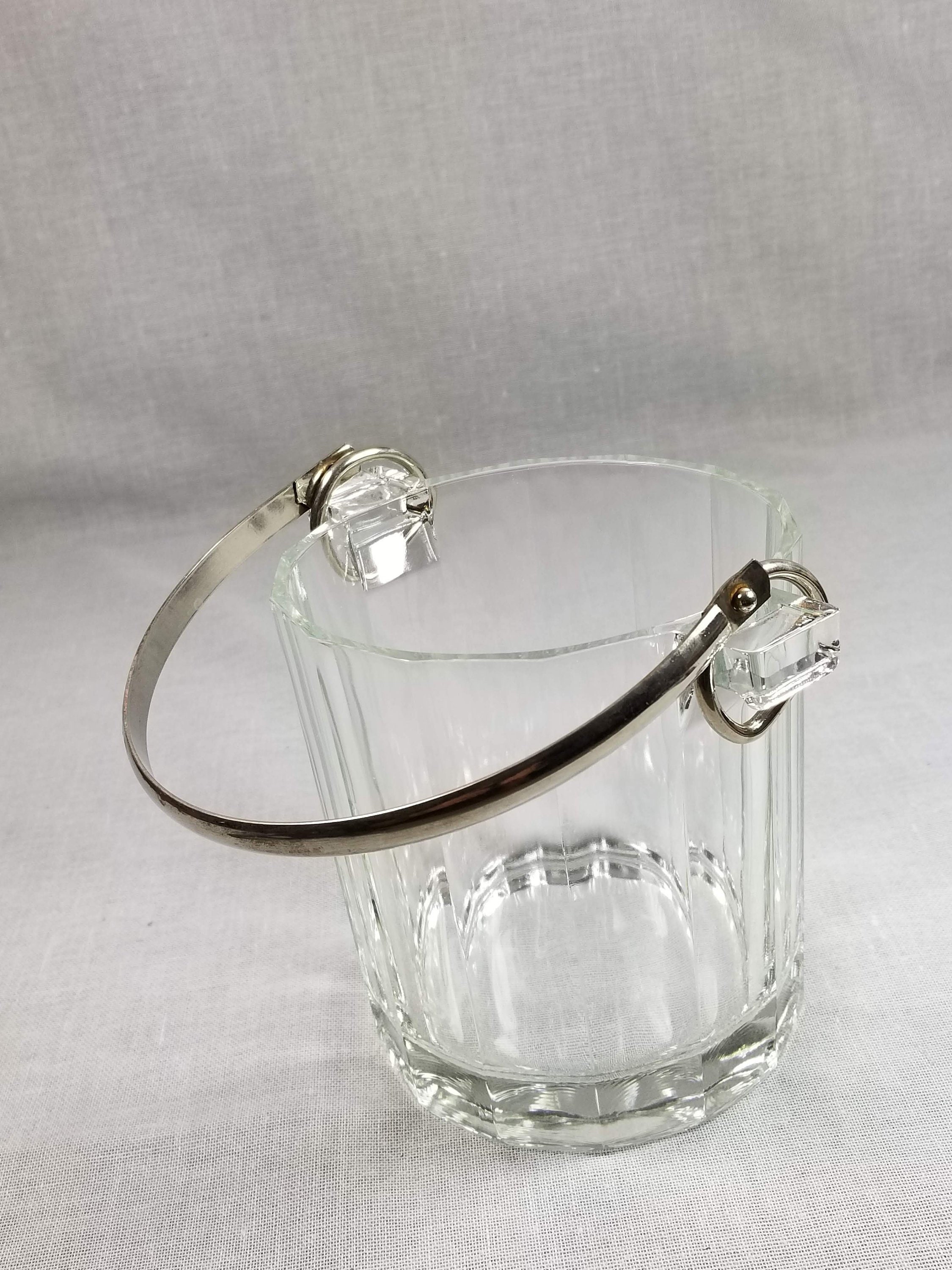 Clear Glass Ice Bucket w/ Silver Plate Handle Ribbed Glass Etsy