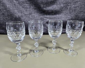 Etched Crystal Cordial Glasses – Set of Four, Twisted Stem Aperitif