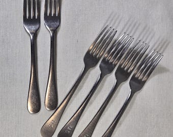 United States Military Stainless Steel Forks - 2 Stamped USN (Navy) Reed & Barton - 4 Stamped US (Army) Diamond Silver Co - Possibly WWII