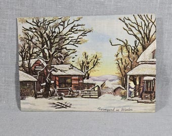 Vintage Needlepoint Art - Farmyard in Winter by George Henry Durrie