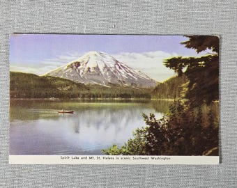 Spirit Lake and Mt St Helens Scenic View Before Volcanic Eruption - 1950s Postcard From Washington State Advertising Commision