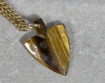 Tiger Eye Arrowhead Pendant Necklace by AVON - 1981 - Unisex