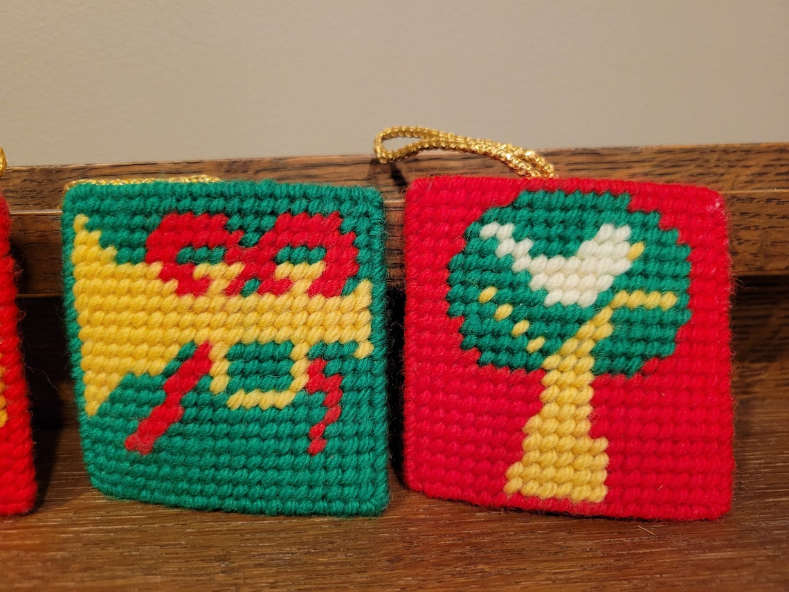 Vintage 1975 Plastic Canvas Needlepoint Christmas Ornaments Etsy