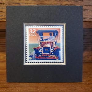 Model T Ford Stamp - Celebrate the Century Series - February 3 1998 USPS Issue - Mat Board Frame - Information Sheet - FREE SHIPPING