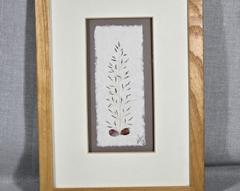 Framed Pressed Flower Wall Art - Botanical Decor - Signed by Artist & Dated 1999 - Oshibana