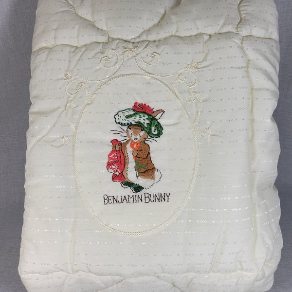 Quiltex Baby Blanket w/ Embroidered Benjamin Bunny - "New" Never Used Shower Gift - Finished Size 34"x43" - Downlon Fiberfill -FREE SHIPPING