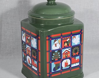 Vintage Christmas Quilt Cookie Jar 1992 - Dayton Hudson Marshall Field