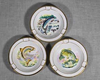 Royal Chelsea Bone China Ashtrays – Canadian Wildlife Fish, Set of 3