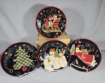Susan Winget Christmas Salad Plates - Holiday Greetings Appetizer Dessert Plates, Set of 4 - FREE SHIPPING