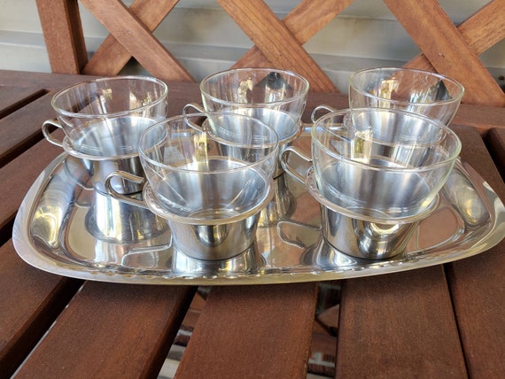 WMF Cromargan jenaer Glas Schott Mainz Set of 5 Cups W/ Stainless 