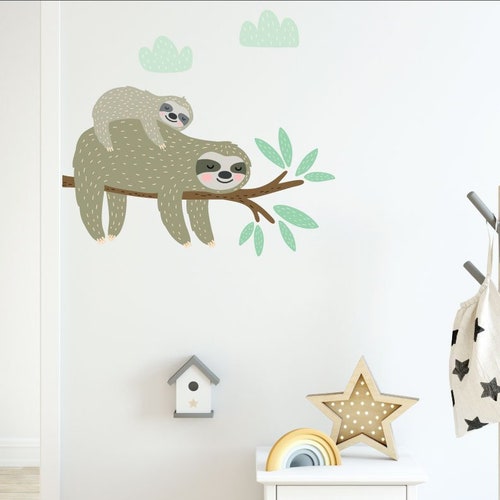 Sloth With Branch Wall Decal Nursery Decor Etsy