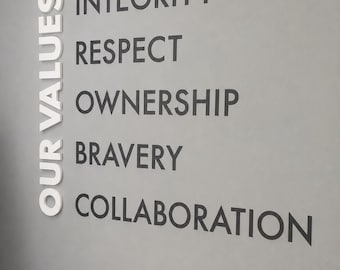 3D Our Values, Office Wall Decor, Core Values Raised, Company Values, Motivational, Office Wall Art, Office Values, Business Decor
