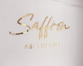 Custom Business Sign, 3D Mirror Gold Acrylic Sign, Beauty Salon Sign, Wedding Sign, Dentist Sign
