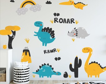 Dinosaur Wall Stickers, Repositionable Dino Set For Kids Room Decor,
