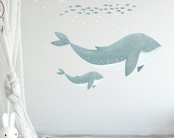 Ocean Whale Fabric Wall Sticker Set Nursery Decals.
