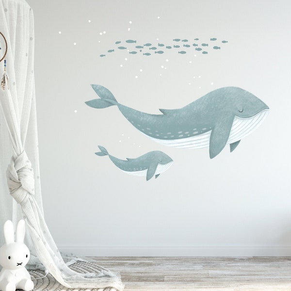 Ocean Whale Fabric Wall Sticker Set Nursery Decals.