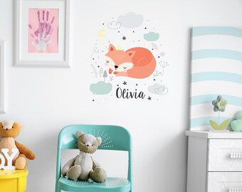Sleeping Fox Wall Sticker Personalised Name Decal Transfer