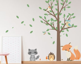 Nursery Tree Wall Sticker With Forest Animals For Bedroom and Playroom Nursery Decor