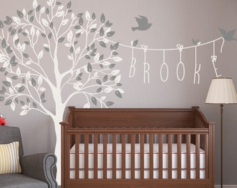 Nursery Tree Name Wall Decals With Birds Wall Decal Kids Wall Sticker Decor Mural