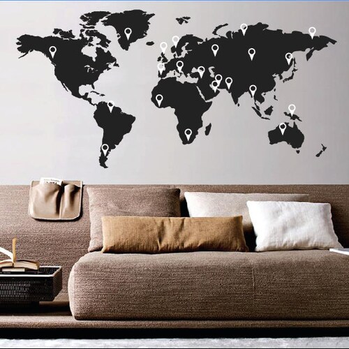 World Map Wall Decal Sticker / World Map Sticker Etsy