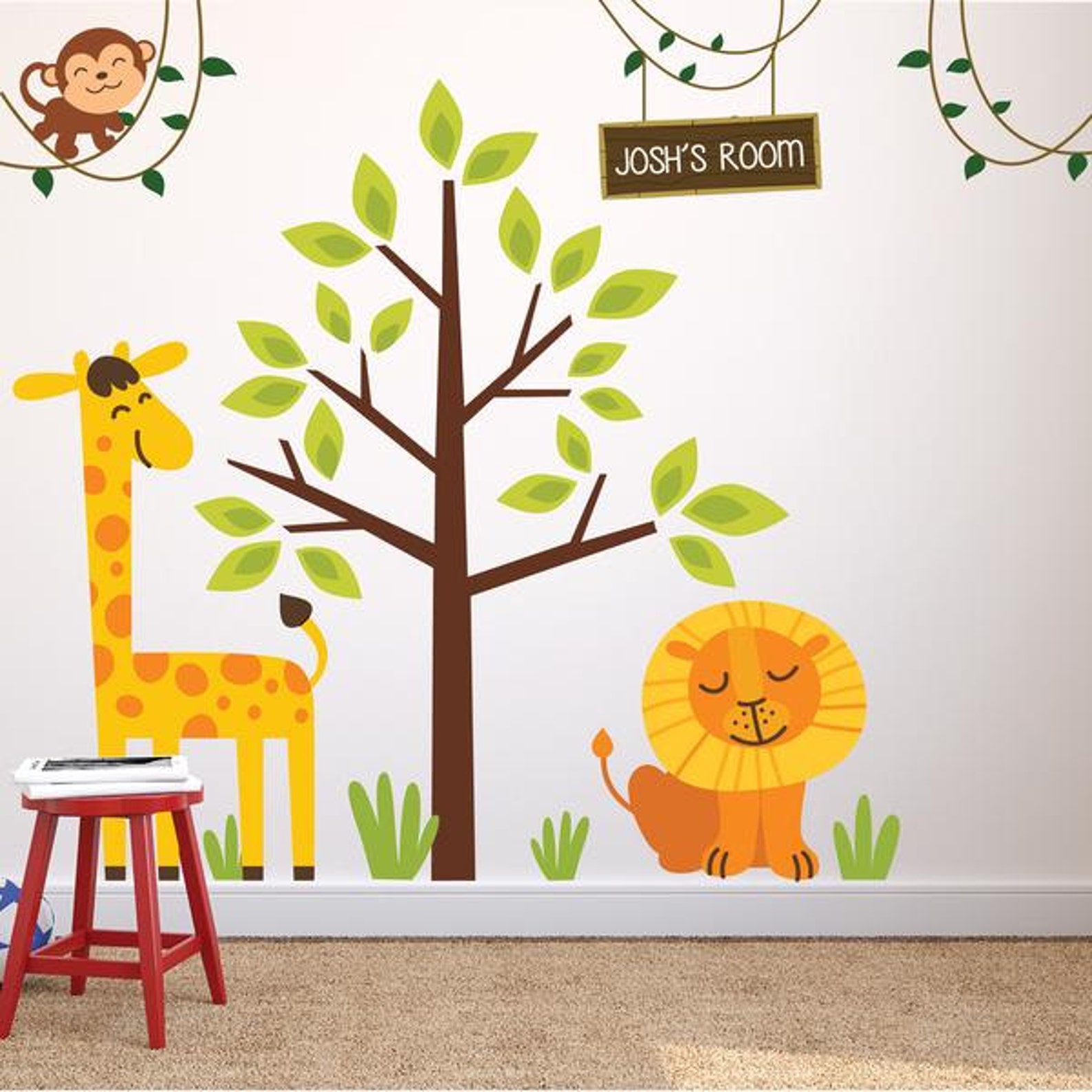 Childrens Jungle Safari Theme Wall Sticker Decal Etsy