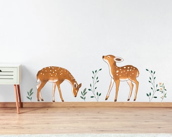 Friendly Fawn Wall Stickers, Watercolour Deer Wall Stickers For Nursery Room, Woodland Animals