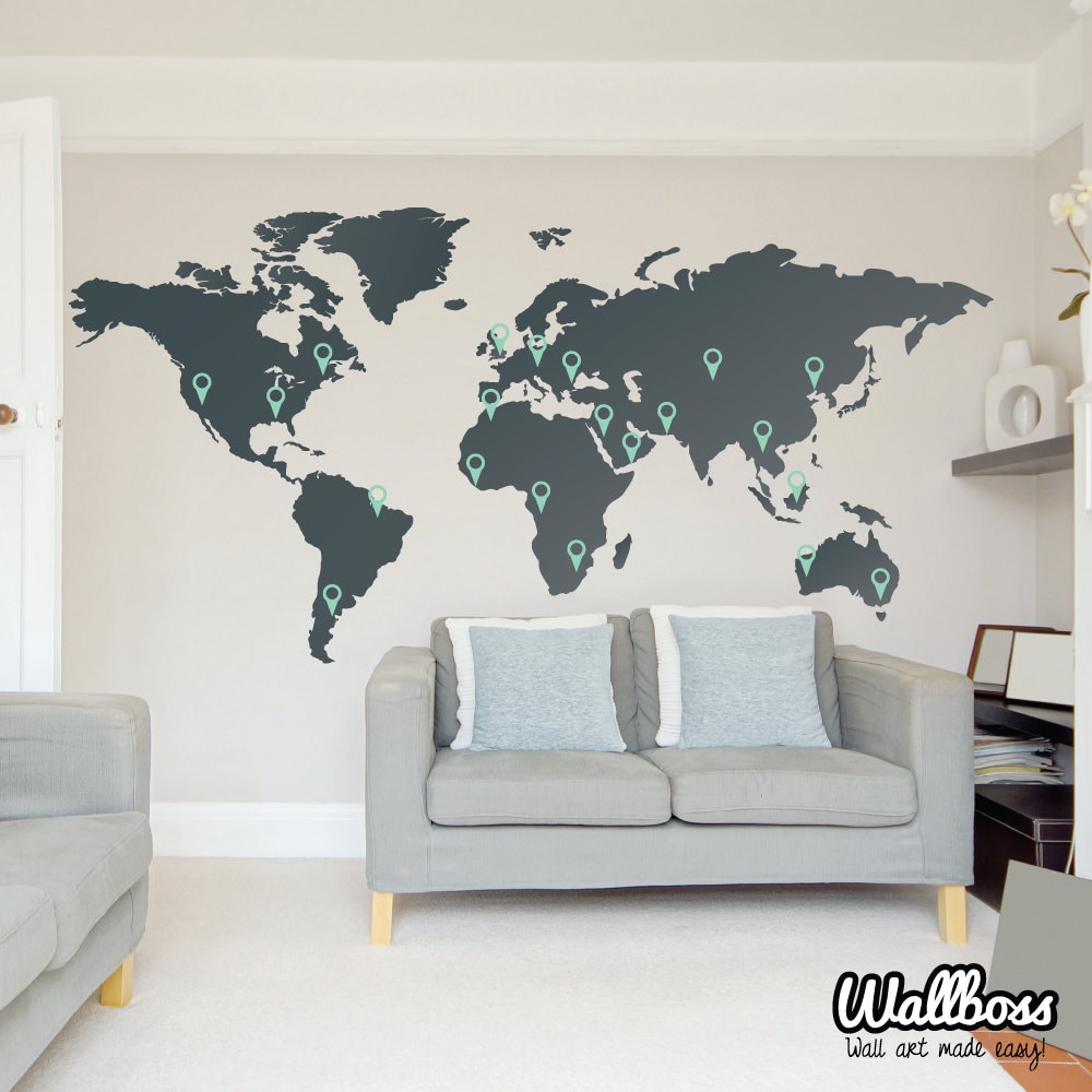LARGE World Map Wall Decal Sticker 7ft X 3.47ft Vinyl Wall Etsy