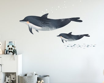 Mother And Calf Dolphin Wall Stickers, Fabric Ocean Friends, Dolphin Wall Decals, Nursery