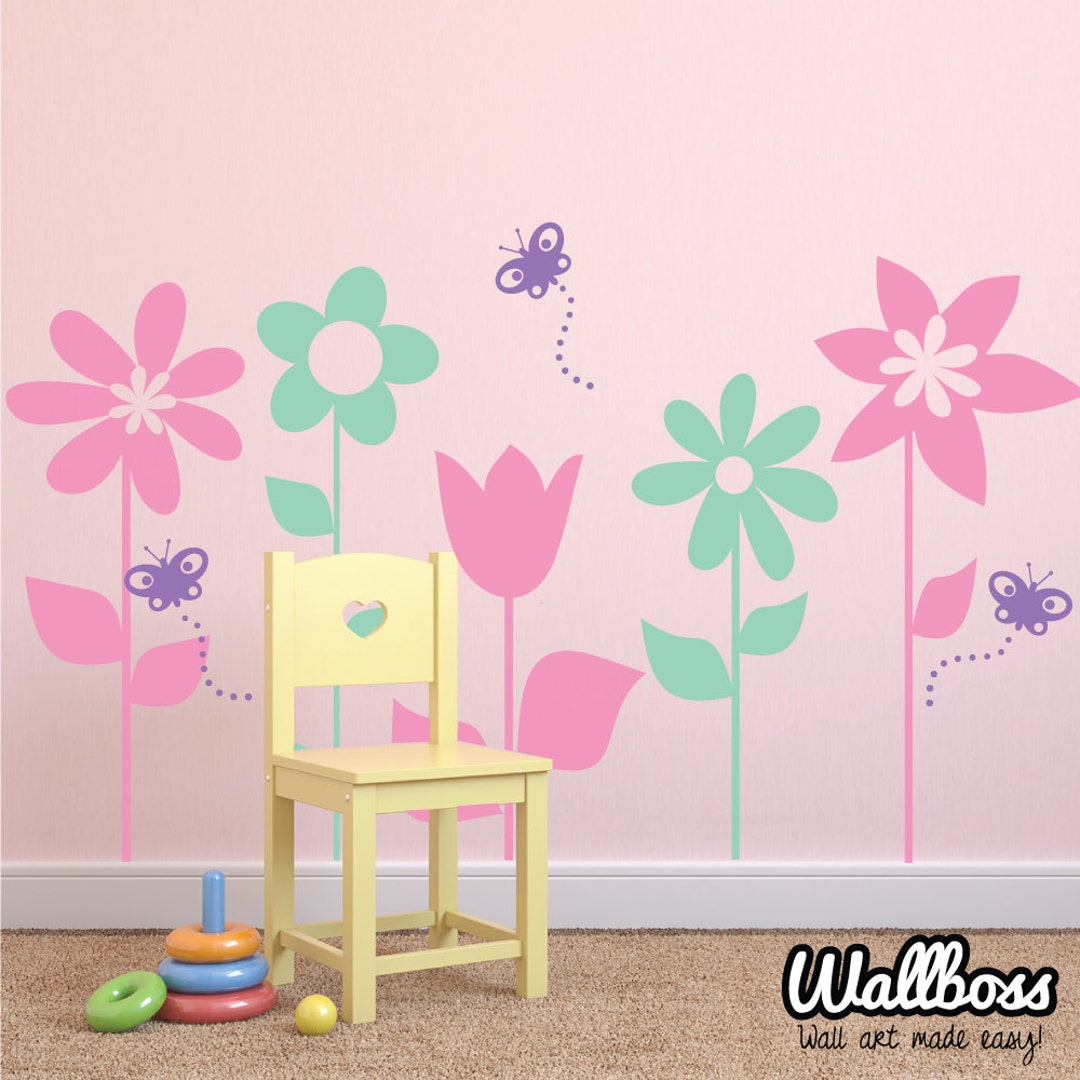 Funky Tall Flower Decals for Nursery Decor Childrens Wall Stickers Kids ...