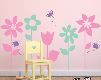 Funky Tall Flower Decals For Nursery Decor Childrens Wall Stickers Kids Vinyl