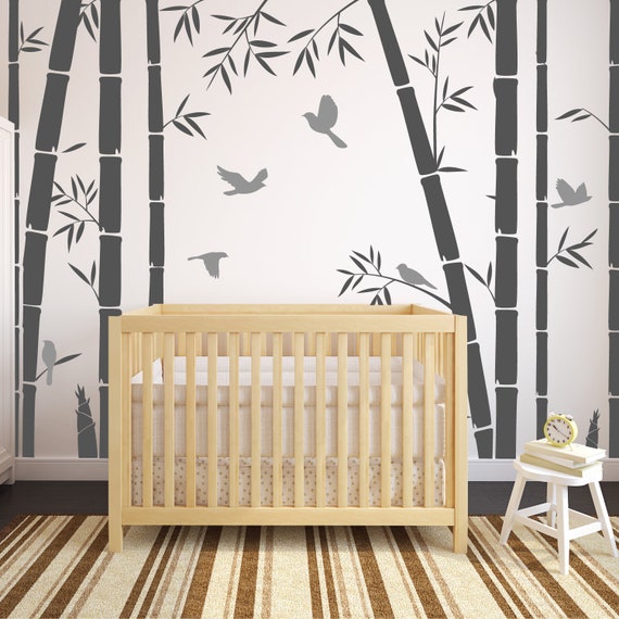 Bamboo Forest Kids Wall Stickers With Birds Stalk Tree - Bamboo Forest Wall Decal Bamboo Forest Kids Wall Stickers With Birds Stalk Tree - Bamboo Forest Wall Decal